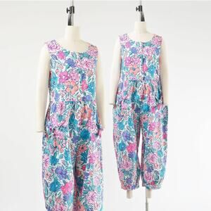 Vintage 90s Laura Ashley White Floral Cotton Jumpsuit size M L